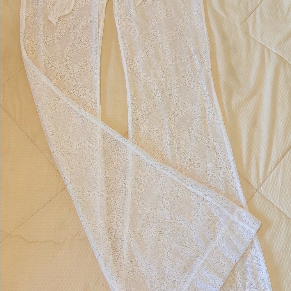 Beach Bunny White Lace Cover up Swim Flare Pants Bottoms NWOT